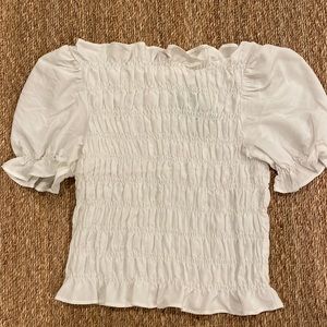 NWT H&M white puff sleeve smocked top